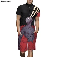 New Skull 3D Print Men Romper Short Sleeve Jumpsuit Cargo Overalls Boyfriend Button Beach Party Playsuit One Piece Rompers