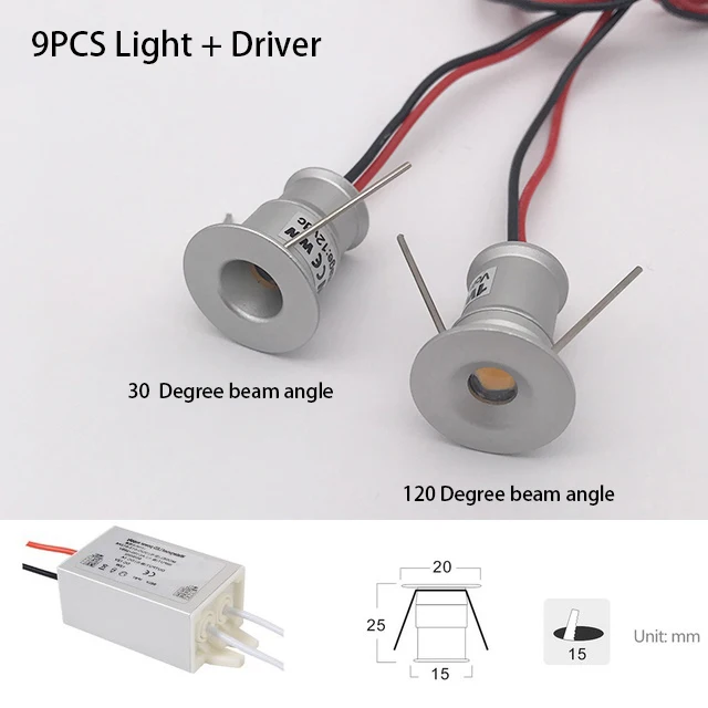 

12V Led Downlight Cabinet Mini Spot Light Ceiling Recessed Lighting Showcase Focos Led 1W Indoor Lighting 9PCS With Driver