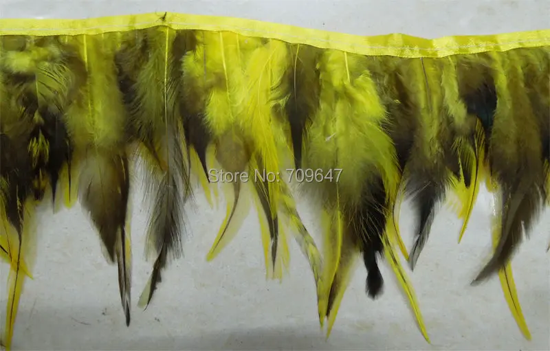 Coque feather fringe yellow irridescent colour 1 metre trim