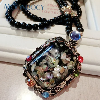 

MOONROCY Long Vintage Party Necklace Jewelry Wholesale Square Colourful Crystal Party Necklace for Women Gift Dropshipping