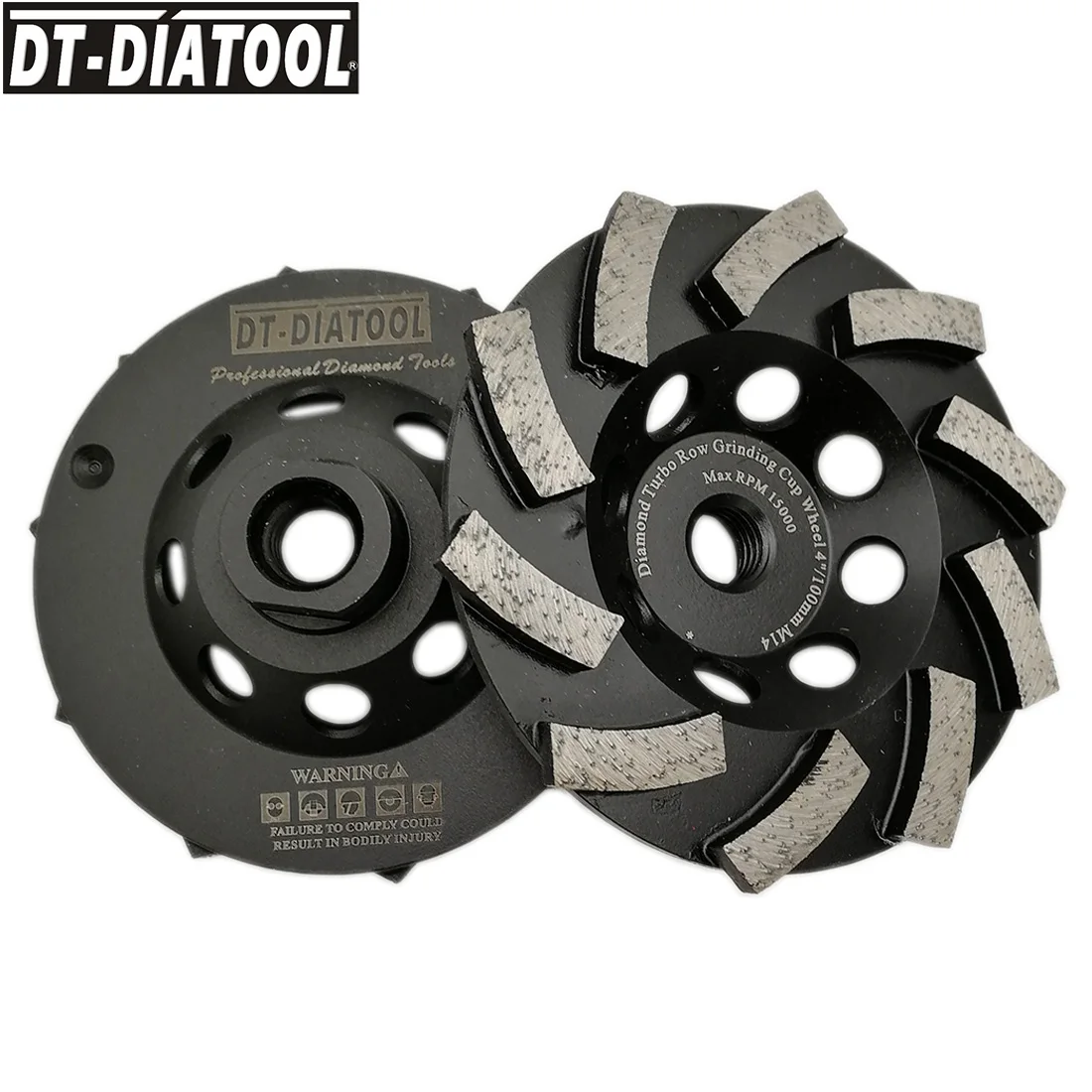 DT-DIATOOL 2pcs/pk 4"/4.5"/5"/7" Diamond Segmented Turbo Cup Grinding Wheel with M14 or 5/8-11 thread for Concrete hard Stone