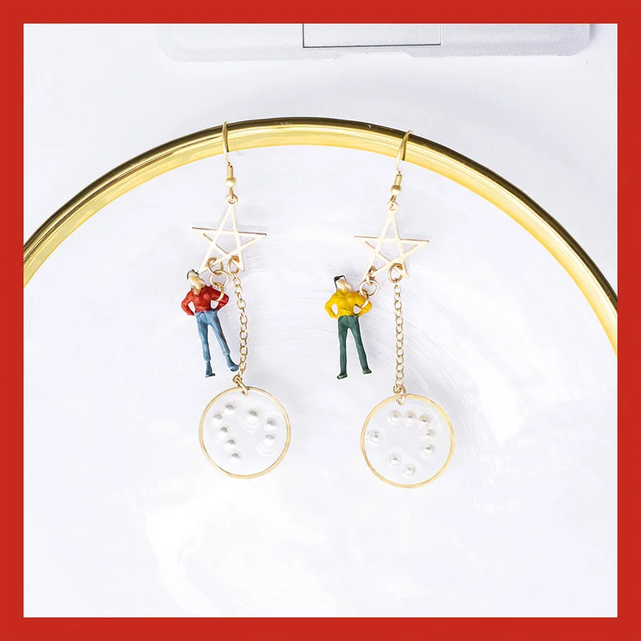 

Funny Handmade Cute Figure Colorful Humanoid Fun Drop Earrings Female Creative Personality Candy Color Earrings for Women Girl
