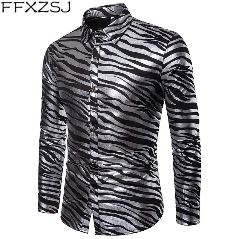 

FFXZSJ Brand Tuxedo shirt Men Slim Fit Long Sleeve Shirt Red White Black Striped Casual Business Shirt Tops Plus Size S-XXL