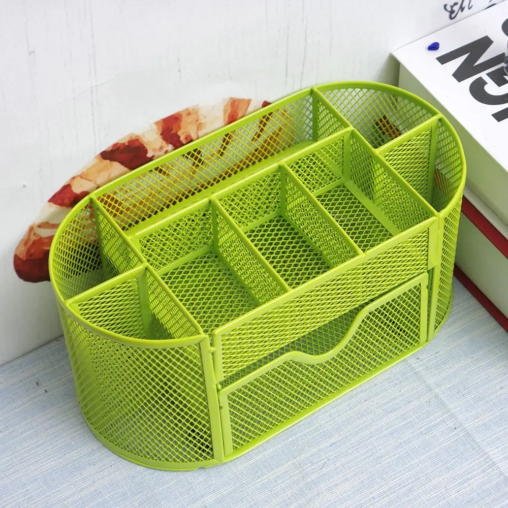 

Desk Organizer Pen Holder Multifuction 9 Cells Metal Mesh Desktop Office Tool