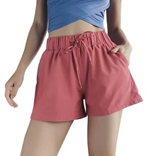 Для женщин свободный крой Dri Fit Регулируемая Талия спортивные пот тренажерный зал фитнес теннисные шорты с боковыми карманами