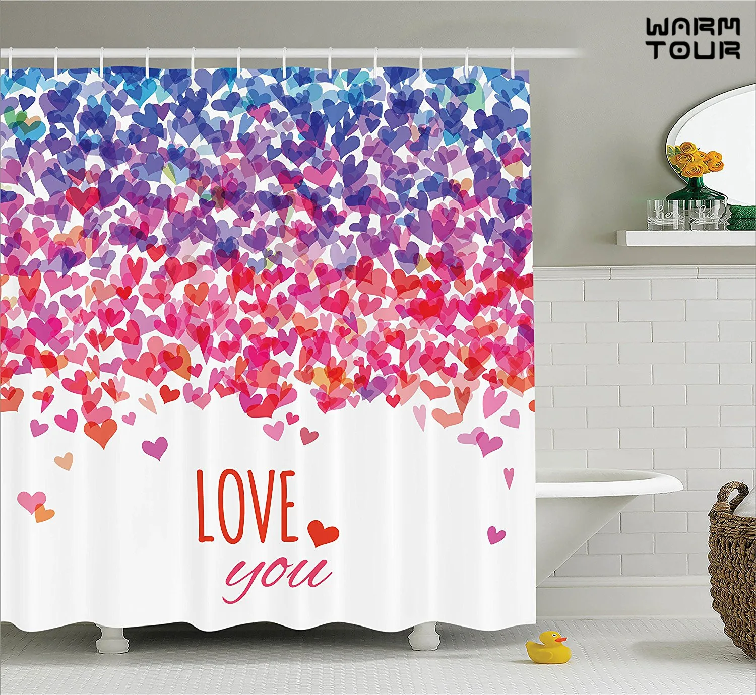 WARM TOUR Hearts Love You Message Romantic Shower Curtain Valentines