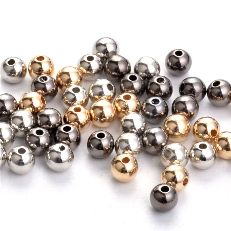 

4 6 8 10 12mm CCB Gold And Silver Rhdoum Gunblack Round Shaped Spacers Loose Beads Accessories Fit DIY Bracelet Necklace