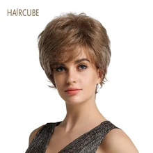 Haircube " короткий синтетический женский парик с боковой челкой смешанные 50% настоящие человеческие волосы естественный вид и длительный стиль