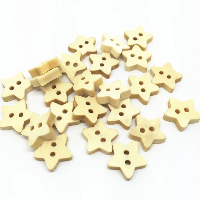 500pcs 13mm Wooden Star Buttons Natural 2 Holes Sewing Button