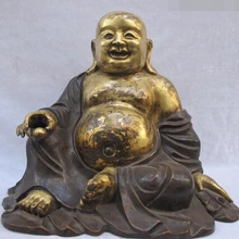 Bi003325 Китай Буддизм Фиолетовый Бронзовый 24 К Золото Счастливый смех статуи Будды Майтреи