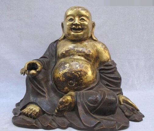 

bi003325 China Buddhism 100% Purple Bronze 24K Gold Happy laughter Maitreya Buddha statue