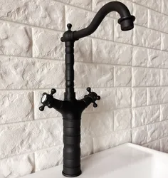 Black Oil Rubbed Brass Dual Cross Handles One Hole Bathroom Kitchen Basin Sink Faucet Mixer Tap Swivel Spout Deck Mounted mnf345