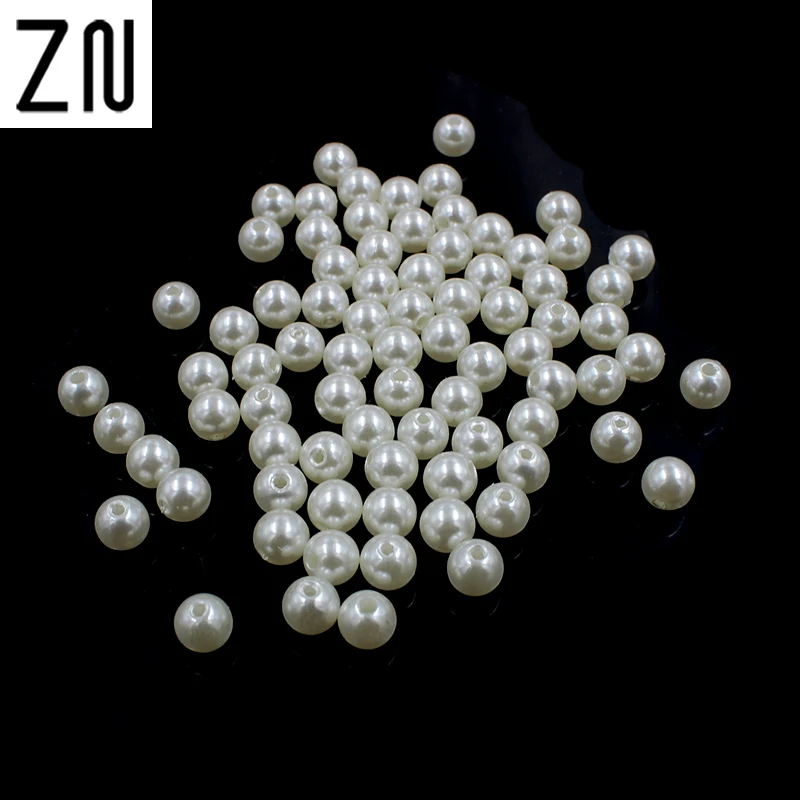 

ZN 100PCS Round Whit Imitation Pearl ABS Beads Jewelry Findings DIY Phone Case High Quality 6mm 8mm 10mm