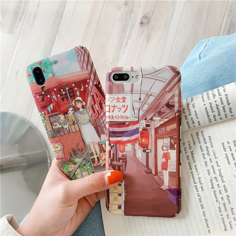 

Cute Cartoon For Funda iPhone 7 Case 6 6S 7 8 Plus X XS Max Japan Art girl Cover iPhone X Hard PC Capa iPhone XR Coque