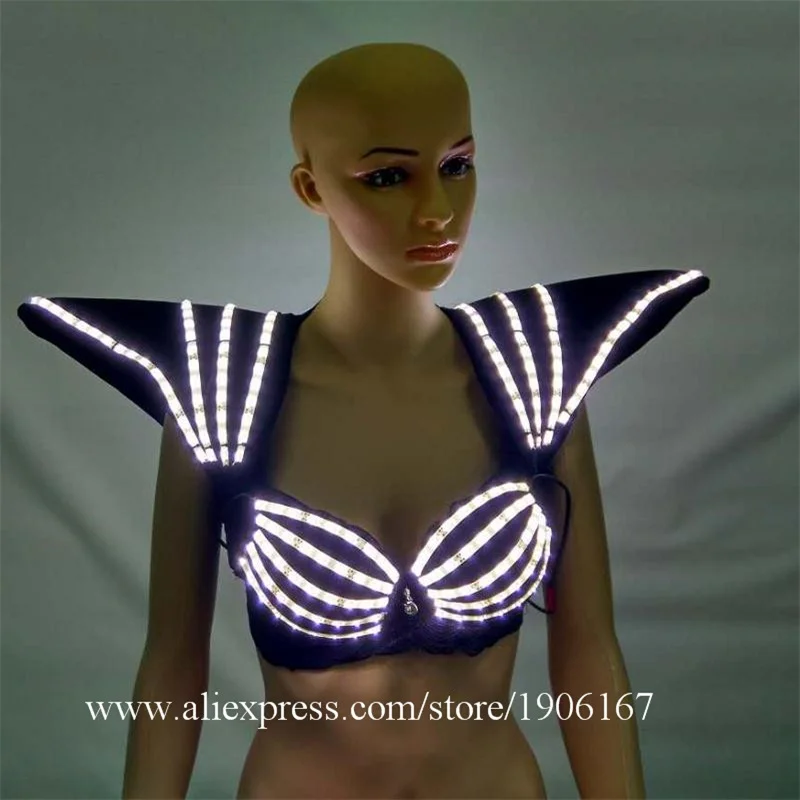 

Hot sale 2 pcs/lot luminous Led bra glowing flashing colors underwear led costume dress dancing belly dance wear Fancy for club