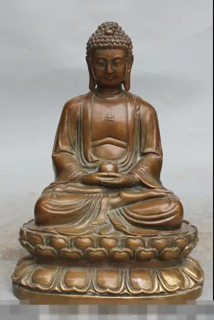 S5091 10&quot Chinese Buddhism Bronze Seat Lotus Shakyamuni Amitabha Buddha Bowl Statue |