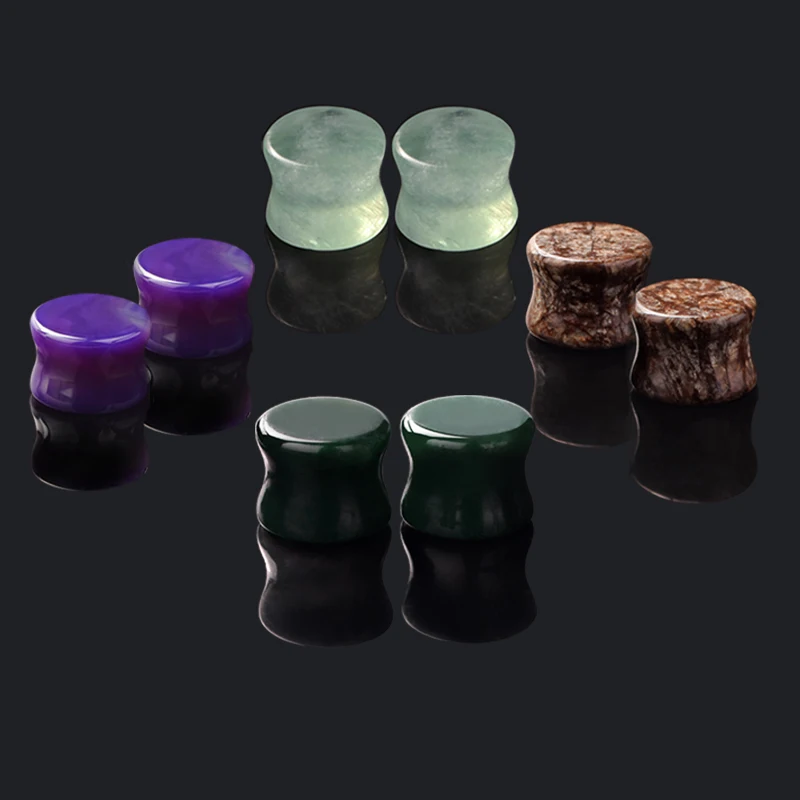 8Pcs Stone Ear Plugs Organic Flesh Ear Tunnels Ear Gauges Piercing