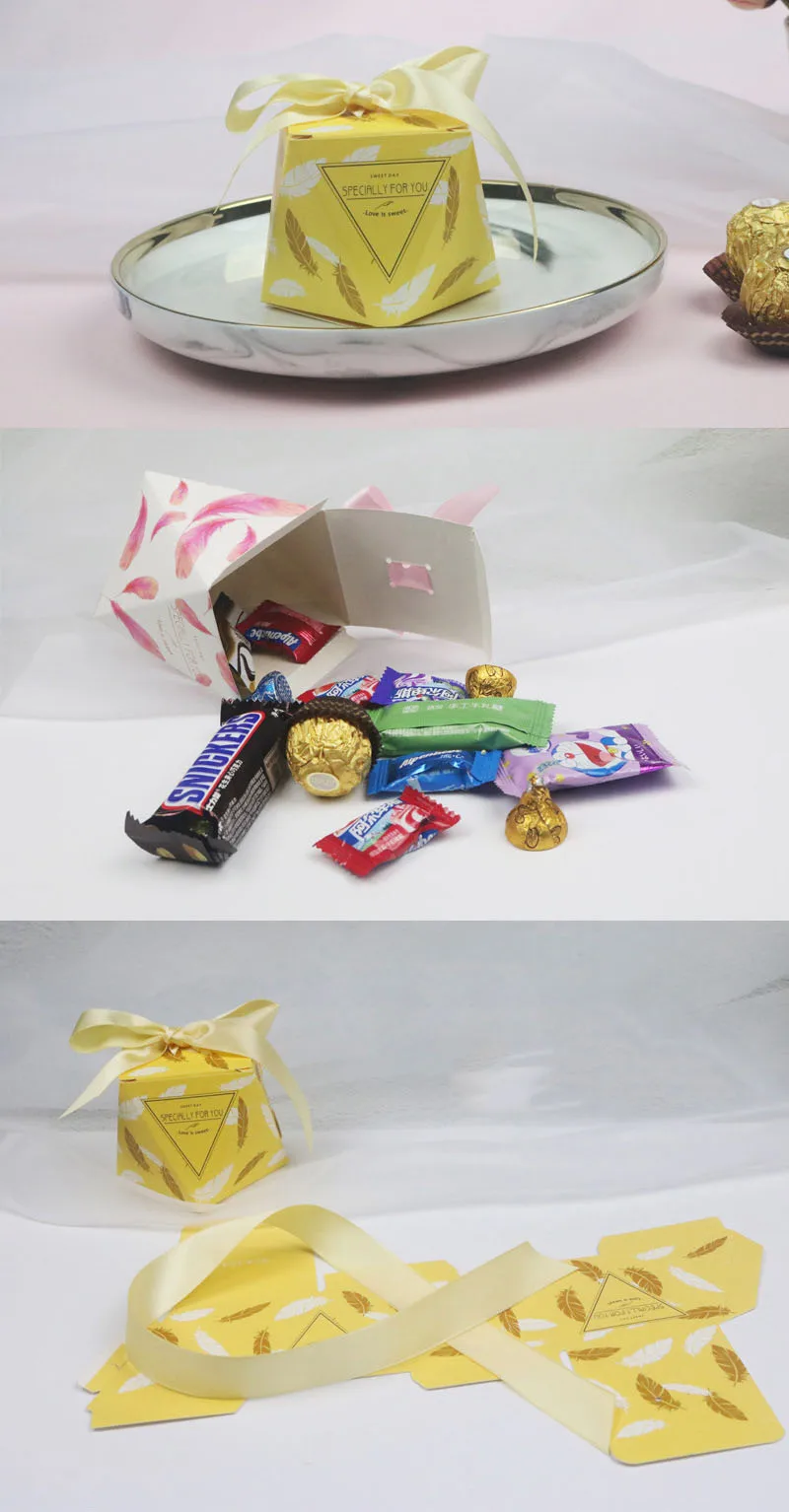 50 шт. Лазерная огранка в форме бриллианта коробка и сумки милый подарок конфеты коробки с лентой Свадьба День рождения гостей принадлежности для вечеринок