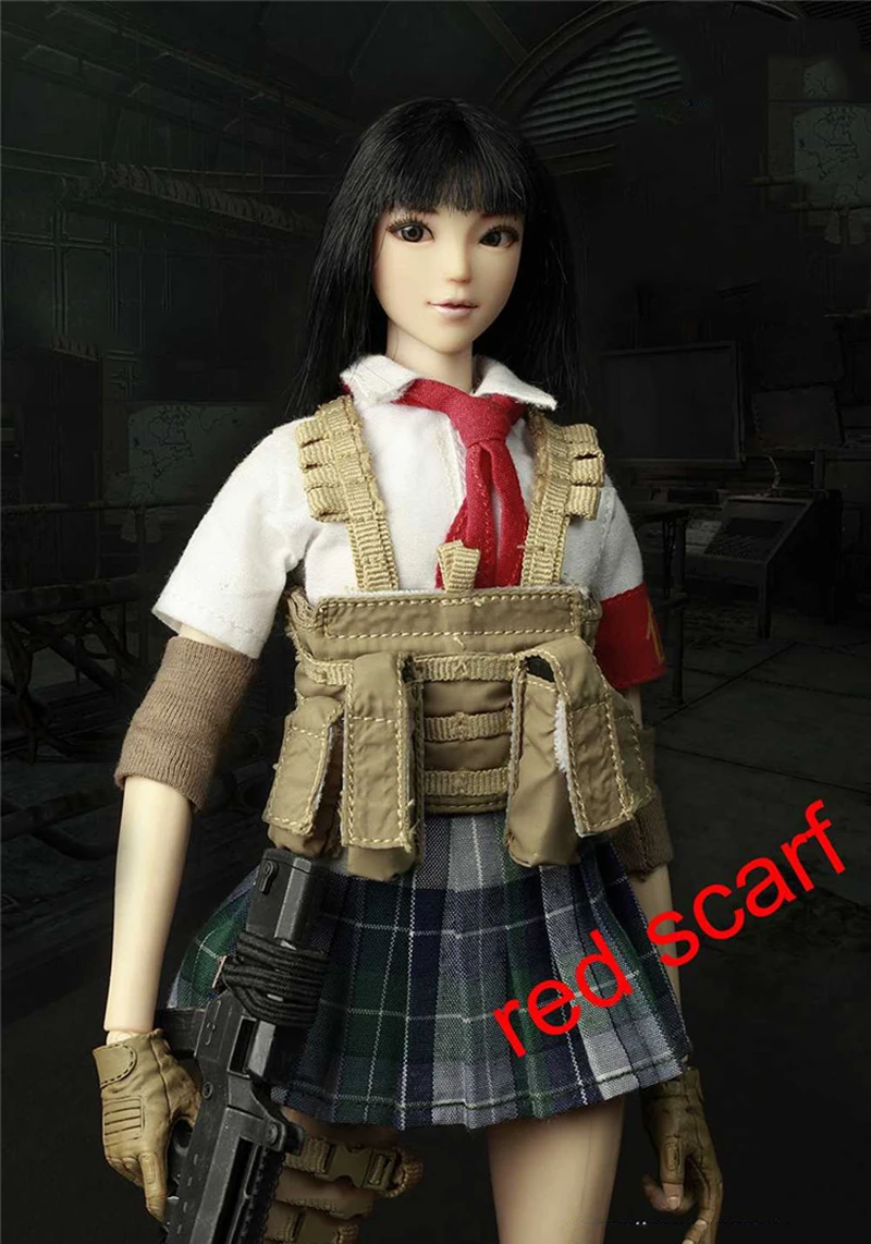

1/6 Red Scarf Beautiful Girl Lady Full Set Figures Combat Version