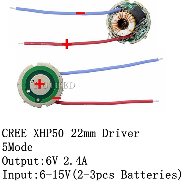 1 шт. Cree XLamp XHP50 XHP50.2 6 в светодиодный драйвер 22 мм DC7V-15V вход 2400ма выход 5 Режим/1 режим/3 режима для XHP50 светодиодный светильник - Цвет: 22mm XHP50 5Mode