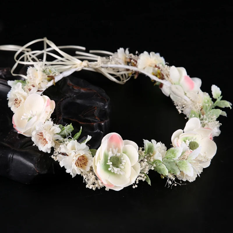 

Korean Popular White Flower Wreath Bridal Dress Accessories Color Dried Flower Headdress Hairband Bridal Jewelry