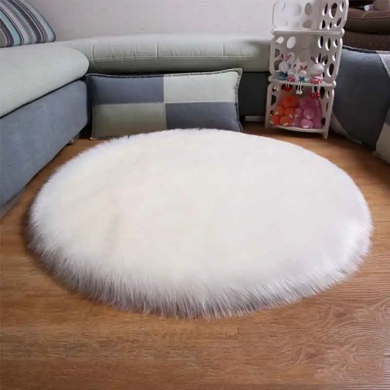Белый мягкий овчина круглый коврик крышка стула искусственная шерсть Теплый ковер для гостиной детский коврик сиденье меховая зона ковер домашний декор - Цвет: white