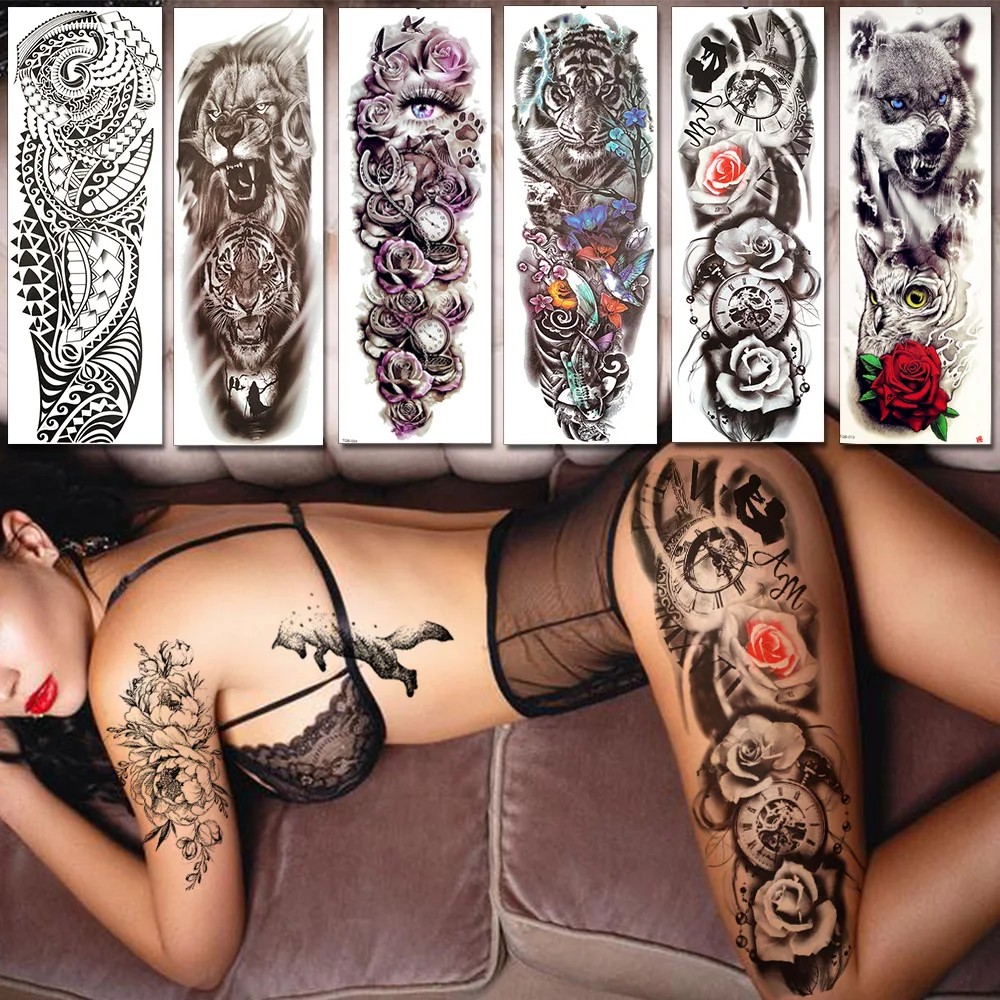 BAOFULI, сексуальные Временные татуировки для мужчин и женщин, с изображением розы, тигра, длинный размер, хна, тело, ноги, искусство, поддельные татуировки, наклейка