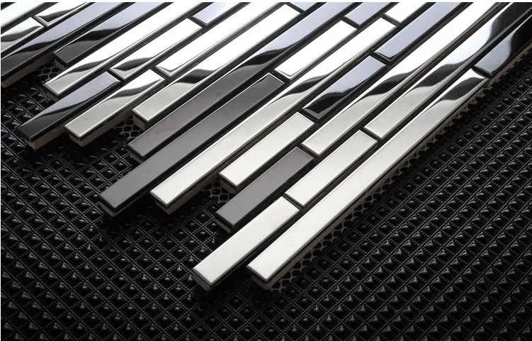 Mosaicos de acero inoxidable striped negro azulejo backsplash de ... Gray Backsplash decoración
