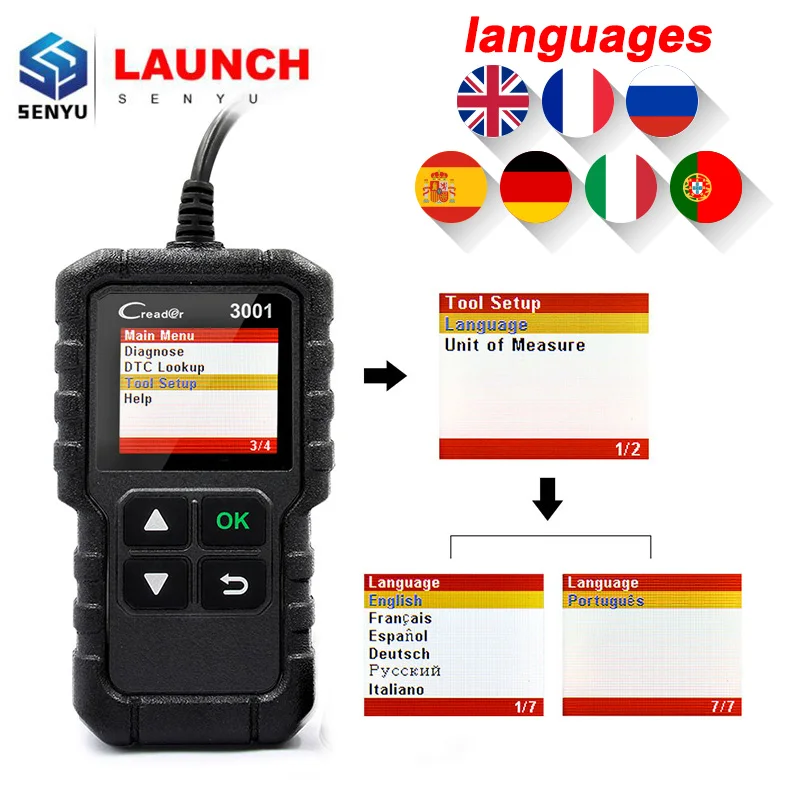 Новейший диагностический сканер LAUNCH X431 CR3001 с многоязычным кодом OBD OBD2