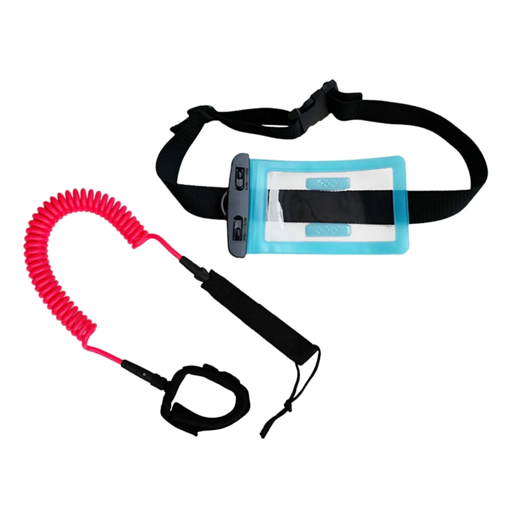 10ft 7mm Coiled Surfboard SUP Leash Stand up Paddle Board Leg Rope Ankle Strap with Waterproof Wallet Dry Bag - Choose Colors