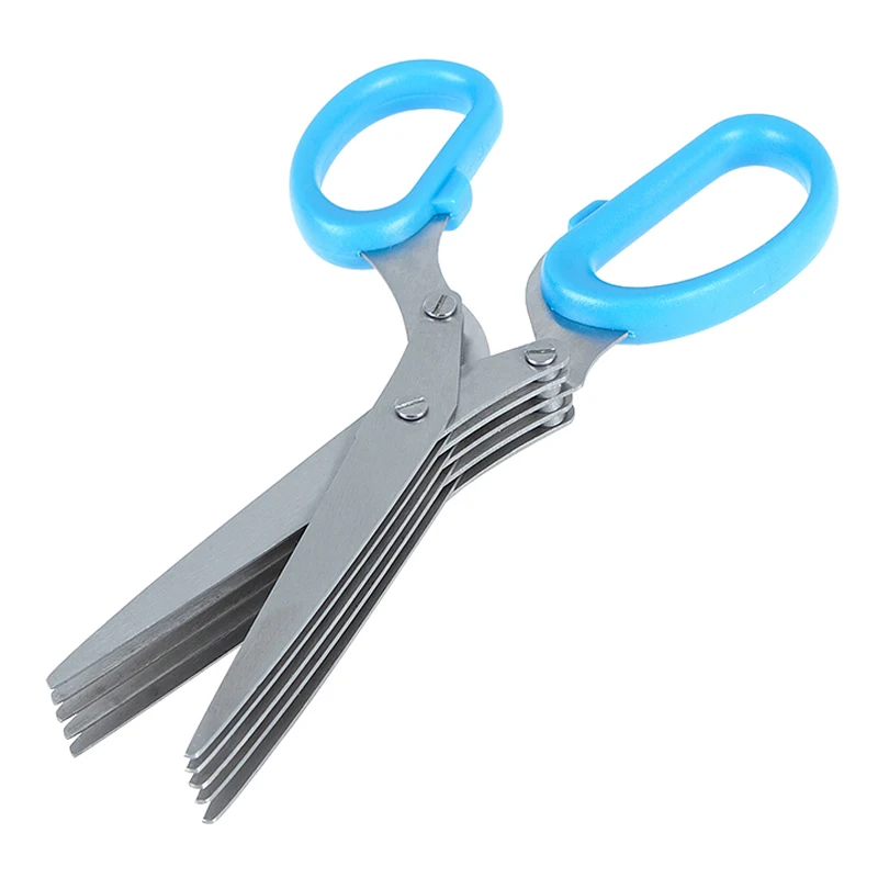 Multi-functional 5 Layer Herb Scissors Stainless Steel Scallion Scissors Kitchen Shears Knives Cutter Mincer Cooking Utensils (4)