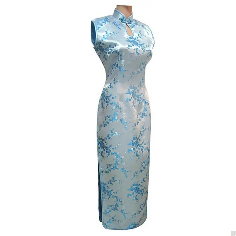 Zwart-Rode Traditionele Chinese Jurk Vrouwen Satin Lange Halter Cheongsam Qipao Mujere Vestido Bloem Maat Sml xl Xxl Xxxl J3035