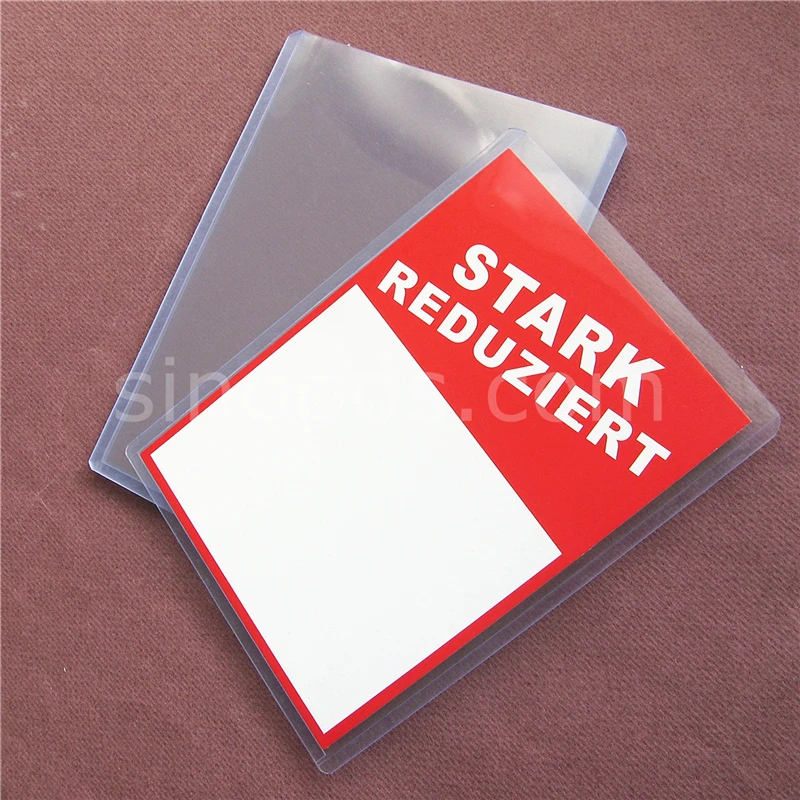 Vinyl Pouch Pemegang Tanda, A4 A5 A6 tas tag harga label lengan kartu