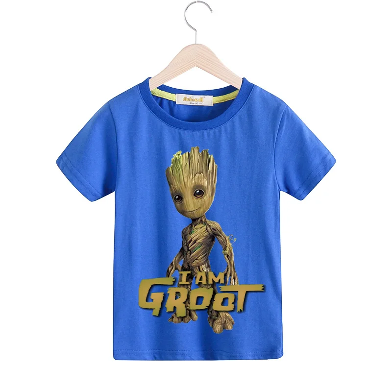 Детские футболки с принтом «I'm Groot», летние футболки, детская одежда, детские футболки с короткими рукавами, топ, костюм, футболки для мальчиков и девочек, TX145 - Цвет: Blue