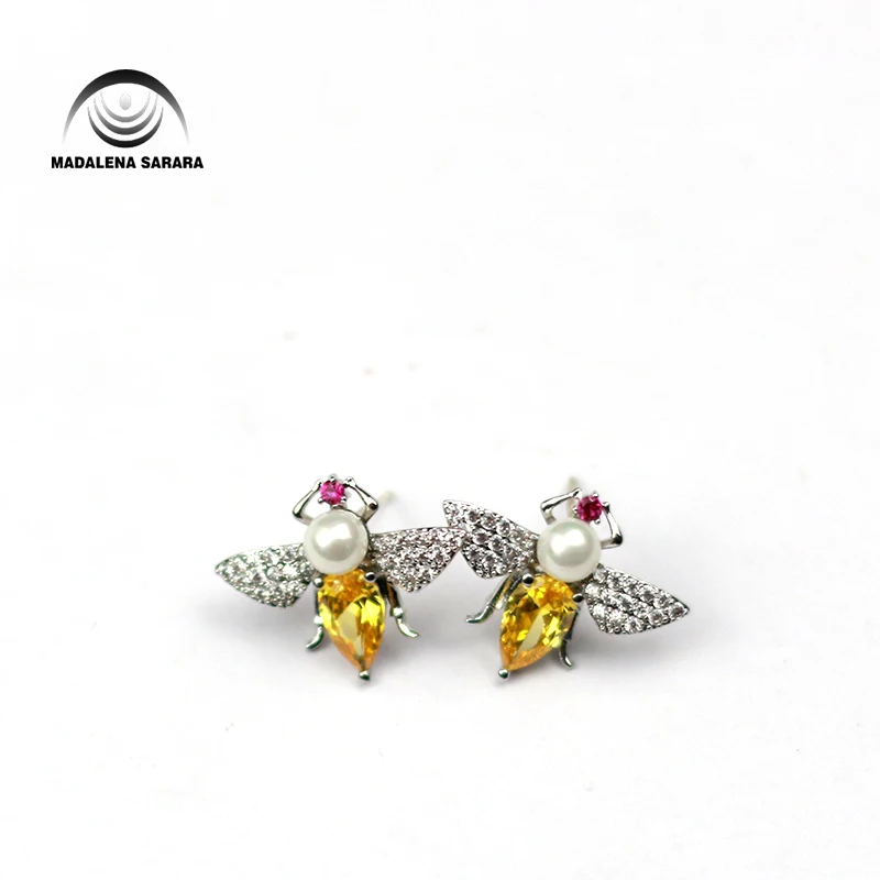

MADALENA SARARA S925 Needle Dangle Earring AAAA Cubic Zirconia And Crystal Inlaid Vintage Bee Style Girl's Earring MD-E01955