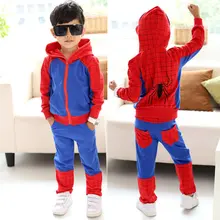 W-31 Человек-паук комплекты детской одежды для мальчиков комплект из толстовки на молнии с длинными рукавами и штанов 2 варианта
