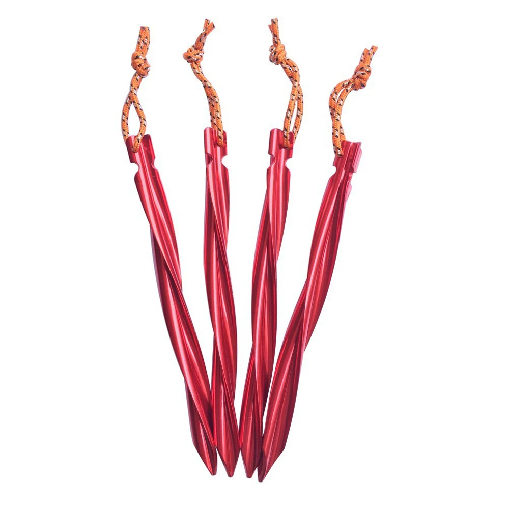 

25cm Spiral Tent Stakes Aluminum Alloy Swirled Shape Tent Pegs with Pull Cords Tent Accessories Equipment 6PCS