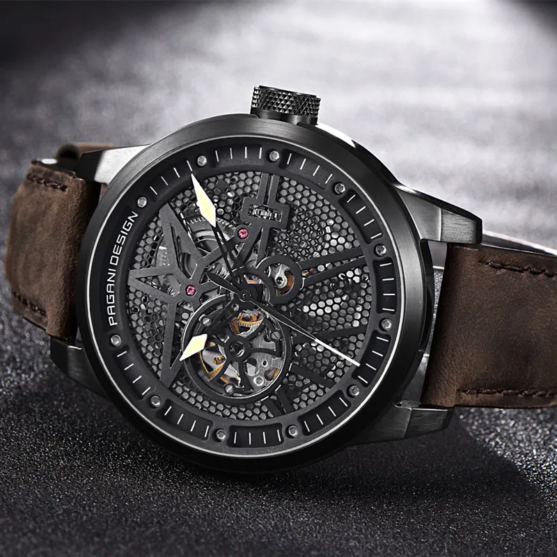 Fashion Luxury Brand Pagani Leather Tourbillon Watch Automatic Men Wristwatch Men Mechanical Steel Watches Relogio Masculino