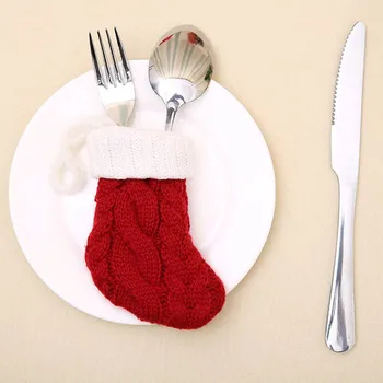 

Christmas Knitted Stockings Cutlery Forks Knife Tableware Platemat Table Mat Pad Cushion navidad Christmas Decorations for Home