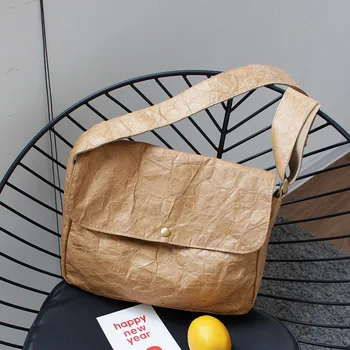 

vintage casual style woman shoulder bag kraft paper fold Distressed fashion women crossbody satchels