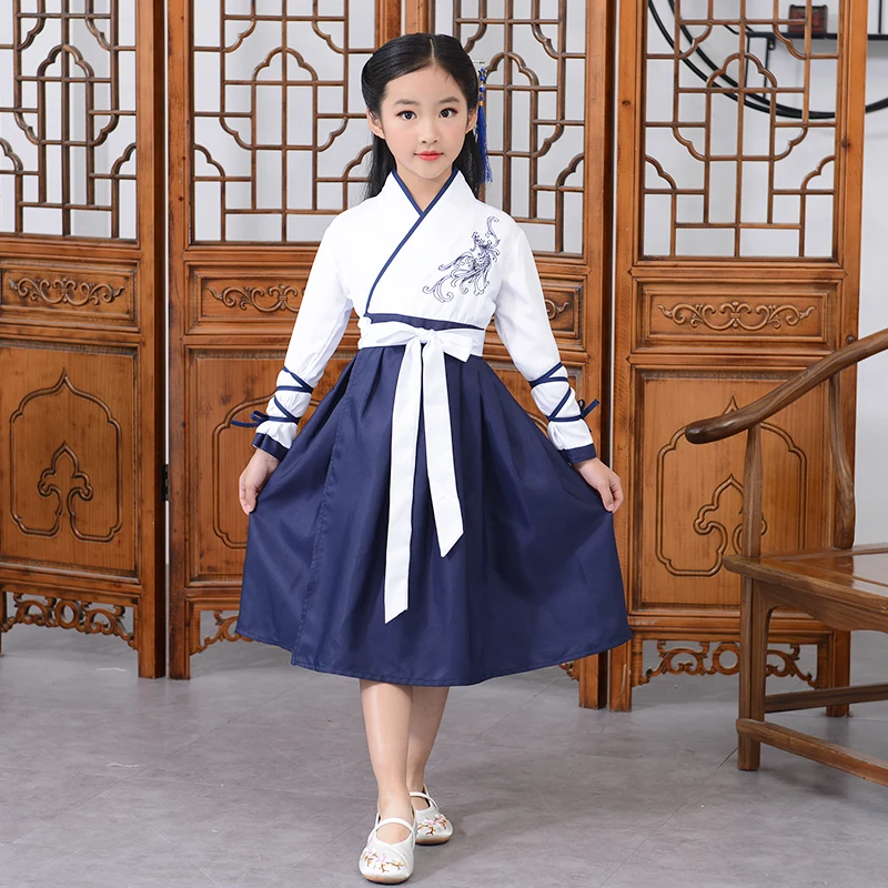 Детская традиционная китайская одежда вышивка Тан костюм обувь для девочек Древний одежда ханьфу Фея наряды сцены