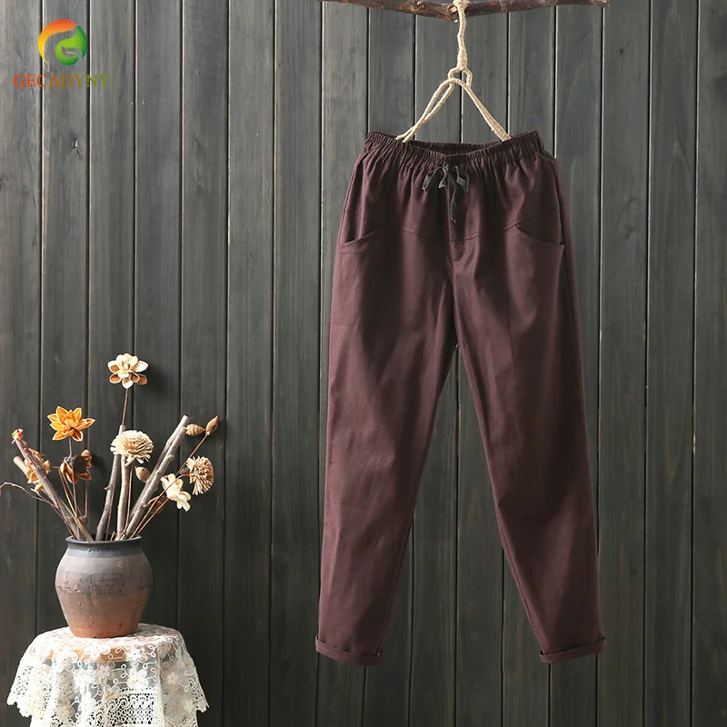 

Breathable Women Casual Trousers New Summer Autumn Big Size Linen Pants Female Slim Harem Pants Elastic Waist Pantalones Mujer