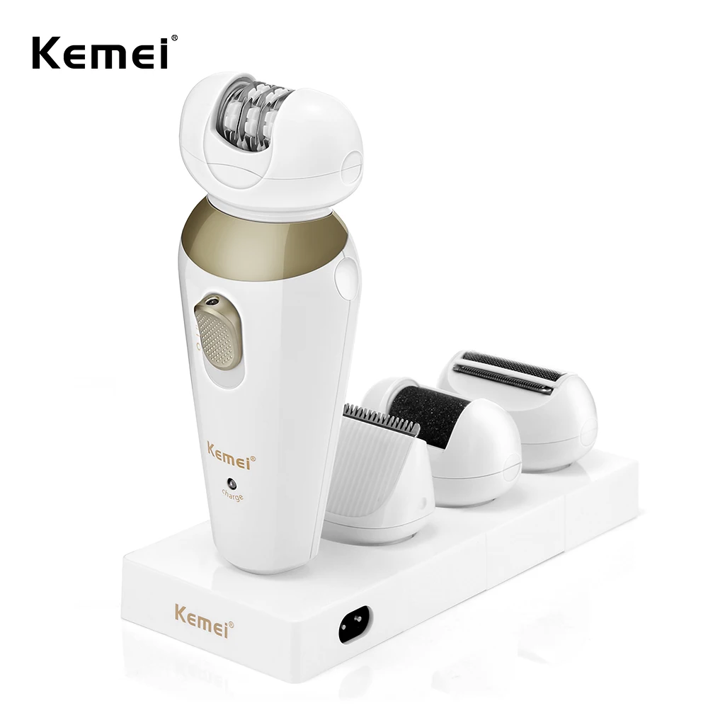 

Kemei 4 In 1 Electric Epilator Shaver Callus Remover Cordless Rechargeable Hair Clipper Multi-Purpose Machine For Body KM-1532
