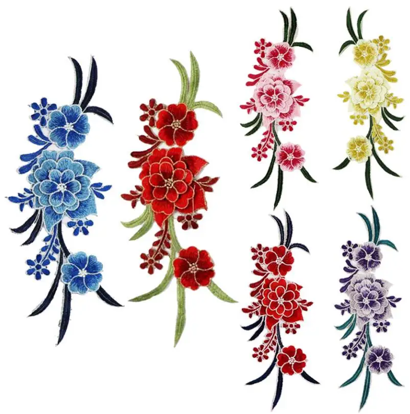 Large Embroidered Red and White Flower Iron On Patch Applique Iron On Patch