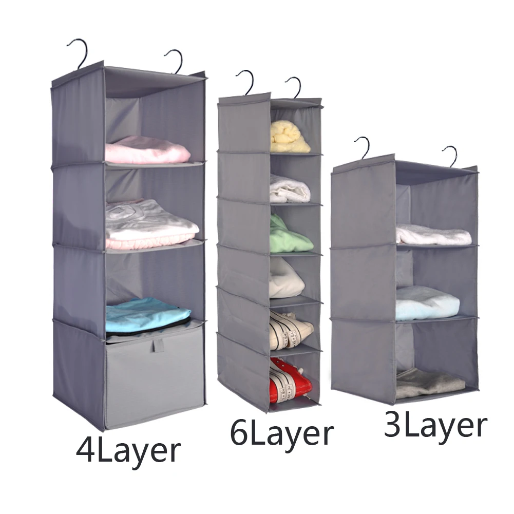 

Hanging Wardrobe Organizer Clothing Storage Bag Closet Shelf Cloth Hanger Rack Container for Family Bedroom Living Room