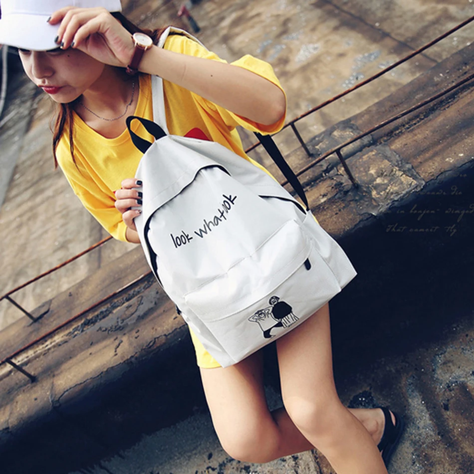 

Dorp Shipping Funny Cartoon Both Shoulders Package Woman Tide School Wind Canvas Backpack Middle School Student Will Capacity