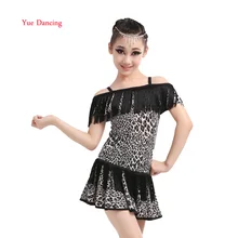 Красный/леопардовый латинские кисточкой платье для танцев Дети Сальса топы и юбки Детская одежда Fanny девочек Румба, ча-ча, костюмы