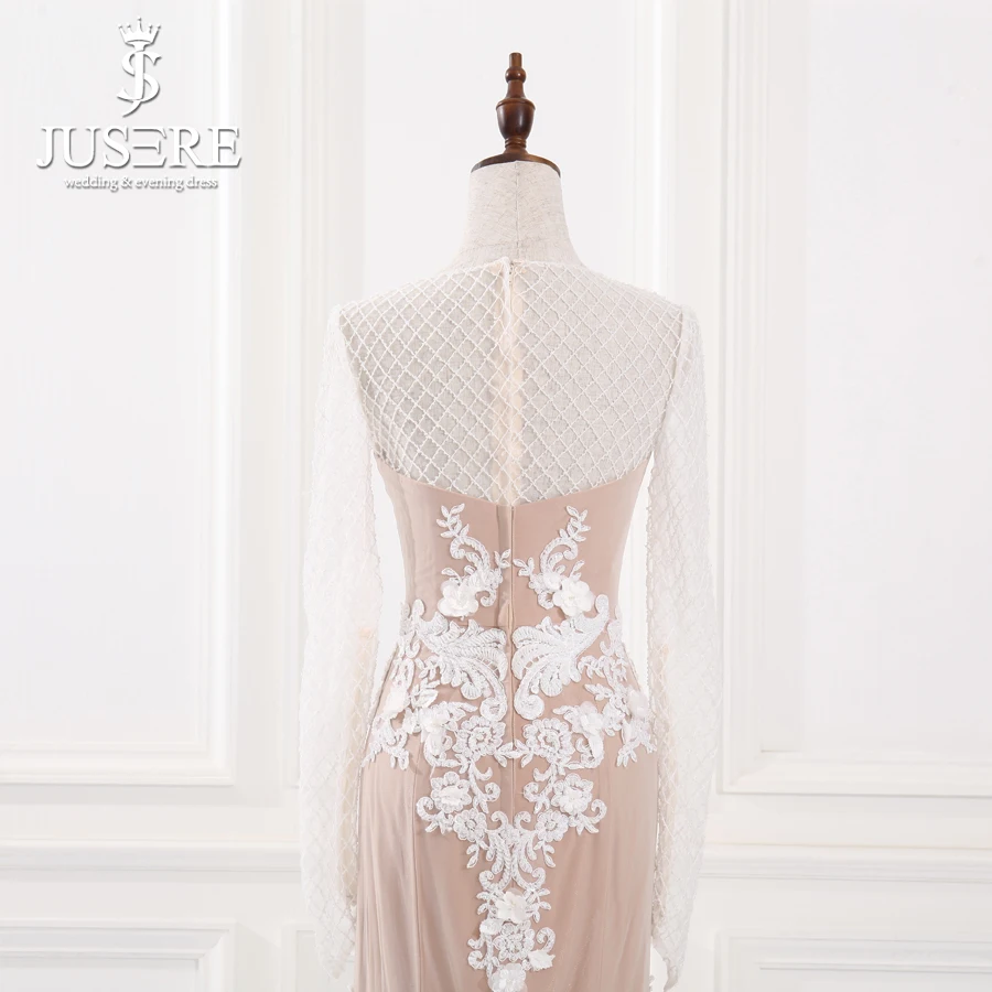 Jusere с длинными рукавами Свадебные платья Русалка 3D Цветочная аппликация Обнаженная Подкладка халат De Mariee свадебное платье Быстрая