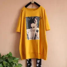 Летняя футболка размера плюс для женщин, свободная футболка с круглым вырезом и коротким рукавом, хлопковые большие длинные Дизайнерские повседневные рубашки, обхват груди 120 см