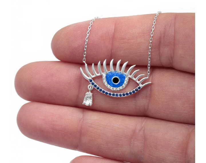 Evil Eye CZ Charm Crystal Pendant Turkish Nazar Greek Sterling Silver Necklace Evil Eye CZ Charm Crystal Pendant Turkish Nazar Greek Sterling Silver Necklace
